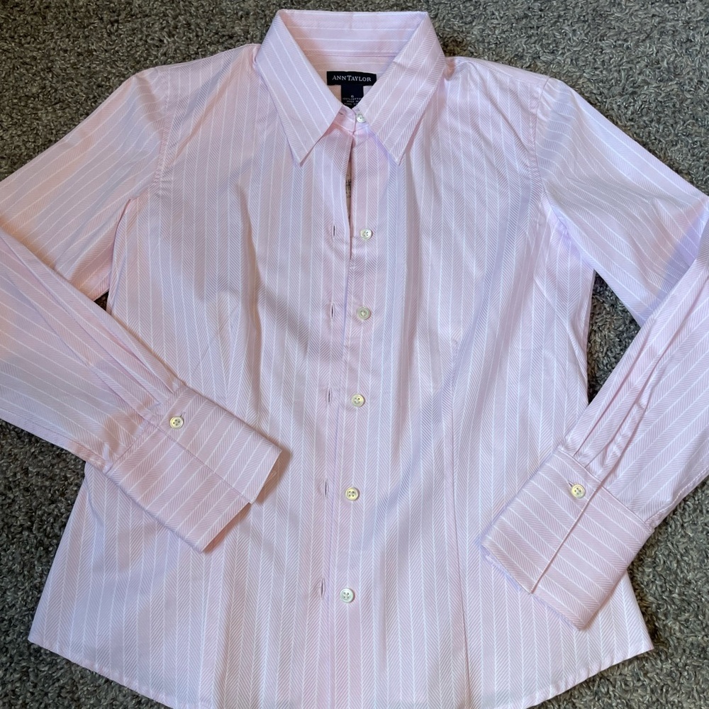 Ann Taylor New Pink & White Button Down Shirt